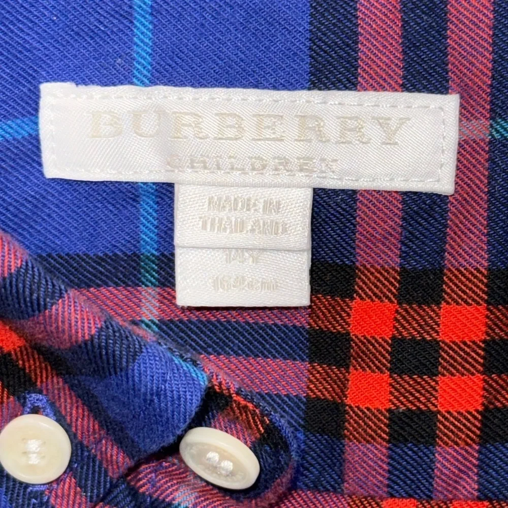BURBERRY Boys 14 Button Up Plaid Dress Shirt